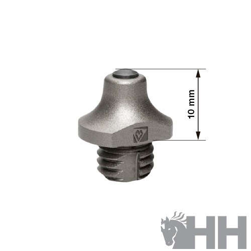 Peça metálica cinzenta com marca e indicação de 10 mm em fundo branco