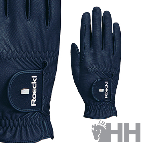 Luvas pretas sintéticas com fecho velcro e marca Roeckl