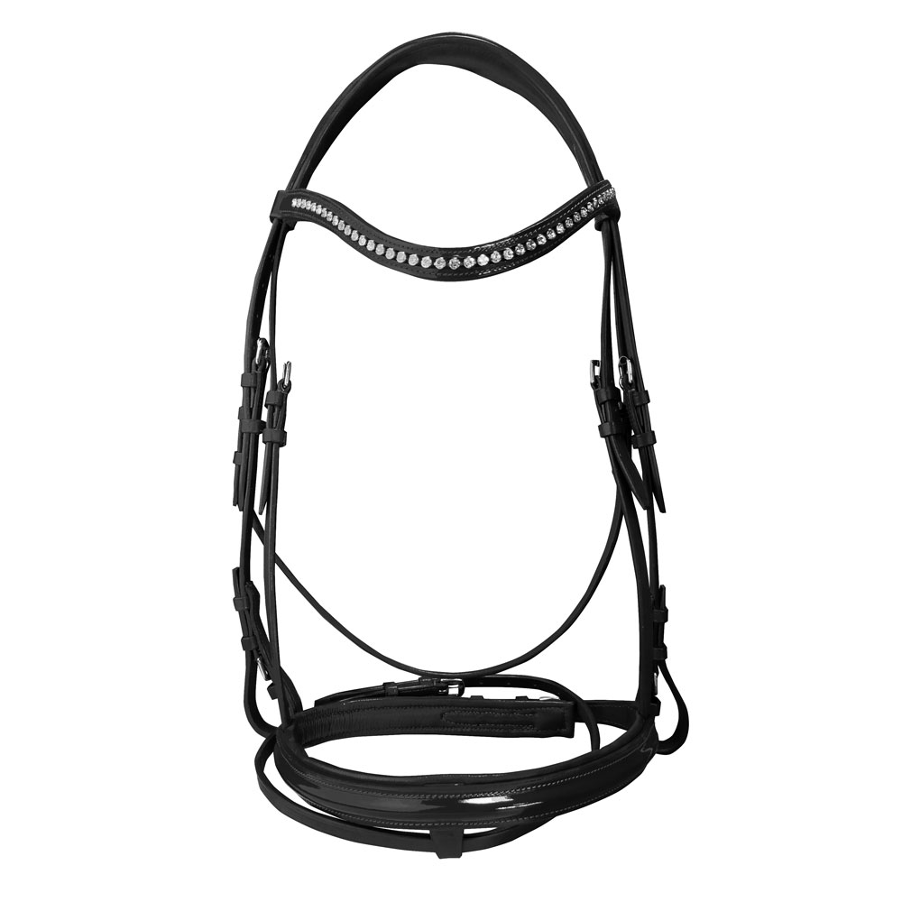 Bridão de arreio preto em couro com detalhes metálicos