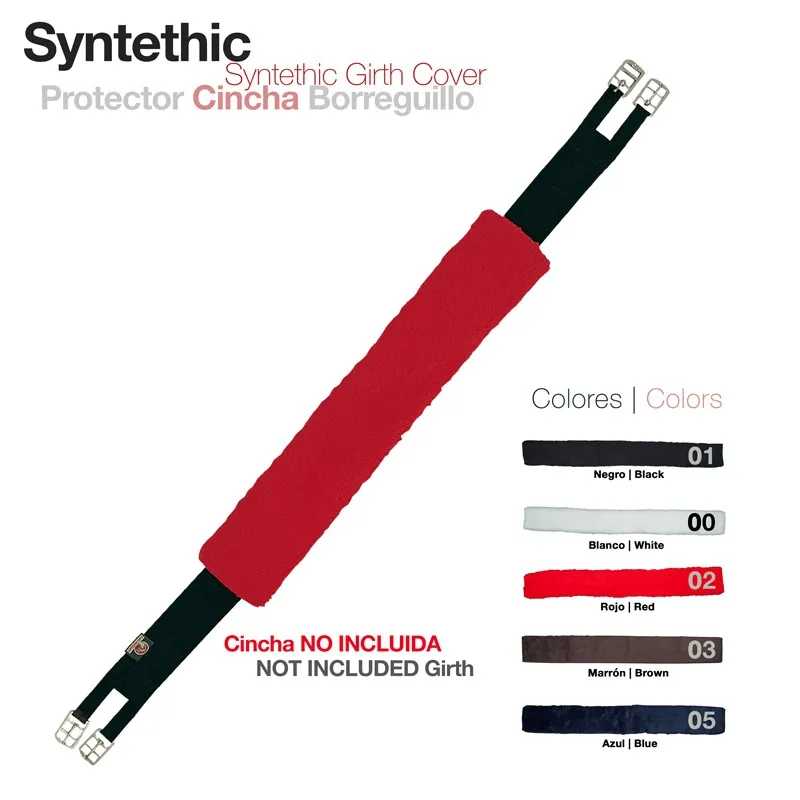 Protetor de cincha sintético vermelho com tiras negras e fivelas prateadas