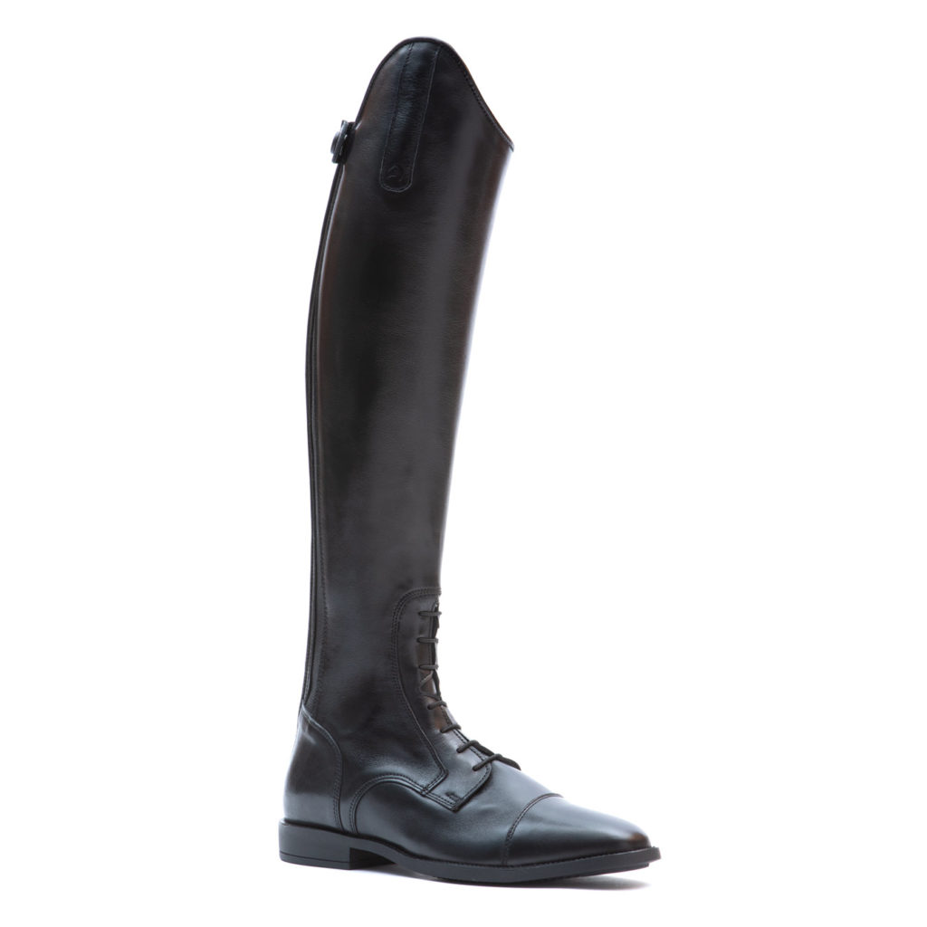 Bota alta de couro preto com cadarços