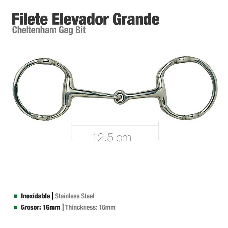 Filete Elevador Grande Cheltenham Gag Bit em aço inoxidável prateado com 12,5 cm de comprimento