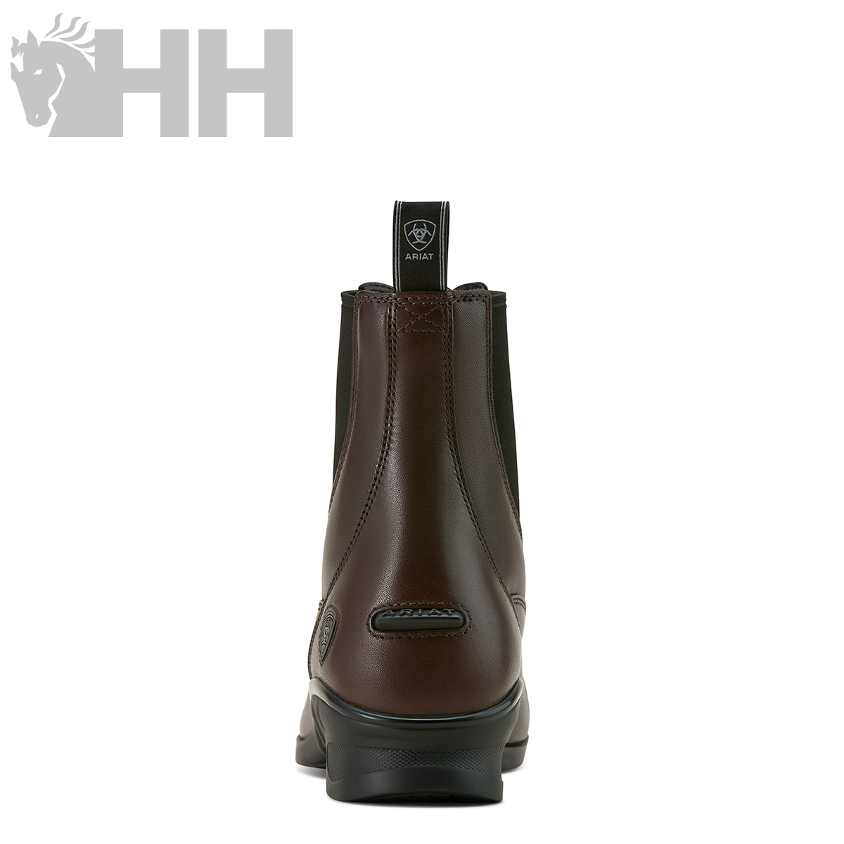 Bota de couro castanha escura vista de trás com etiqueta ARIAT