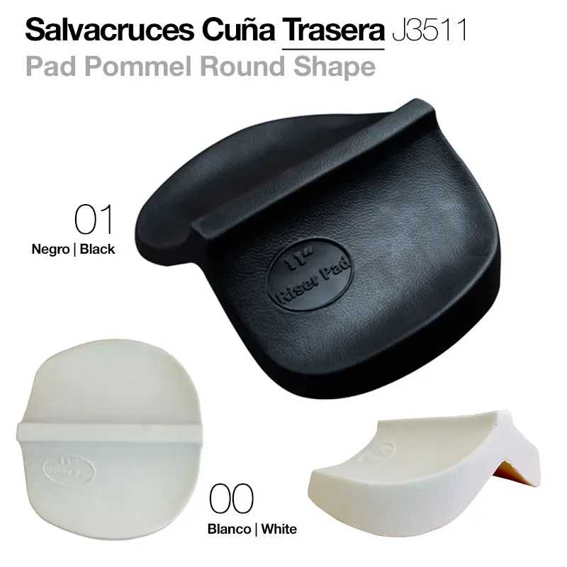 Salvacruces cuña trasera preto e branco com forma arredondada e logotipo 'Lift Saved Pad'