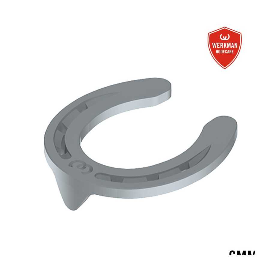 Ferradura cinza com marca WERKMAN HOOFCARE