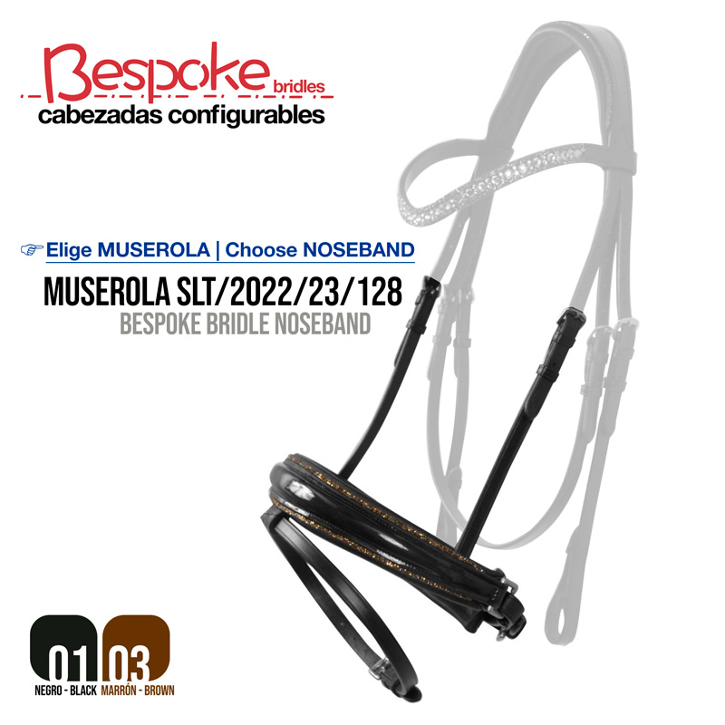 Cabeçada para cavalo Bespoke bridles modelo MUSEROLA SLIT com detalhes em preto e marrom