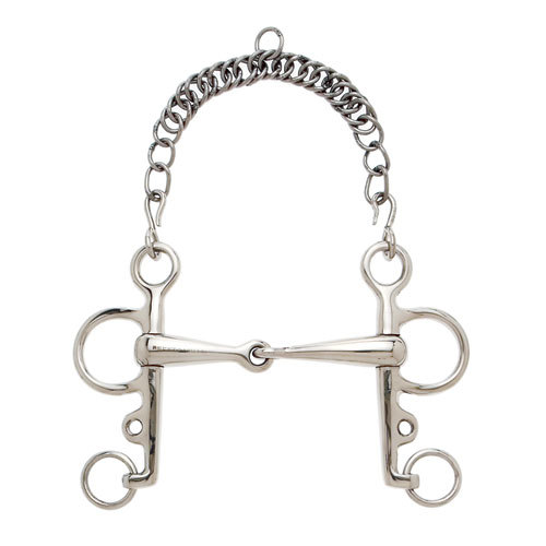 Freio de metal prateado com corrente para cavalo