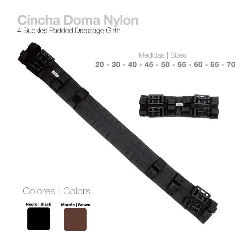 Cincha para cavalo em nylon preto com 4 fivelas e almofadado