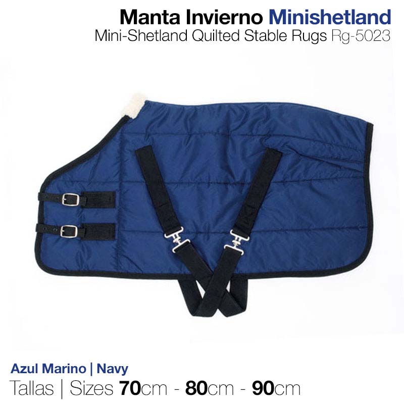 Manta de inverno azul marinho acolchoada para cavalo com fechos e alças pretas