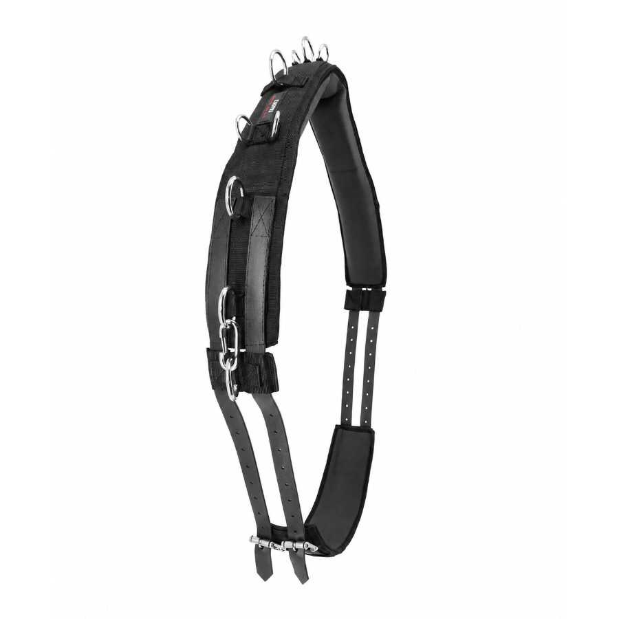 Cinturão de resistência preto com argolas metálicas para treino