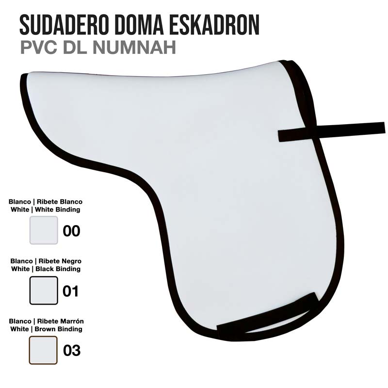 Sudadero branco com bordas em várias cores e texto da marca ESKADRON