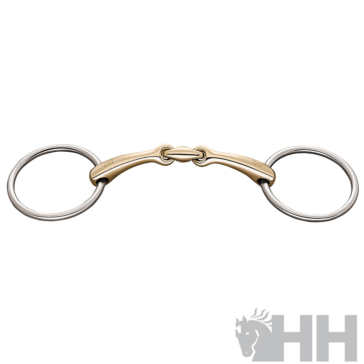 Bridão metálico bicolor para cavalo com fundo branco