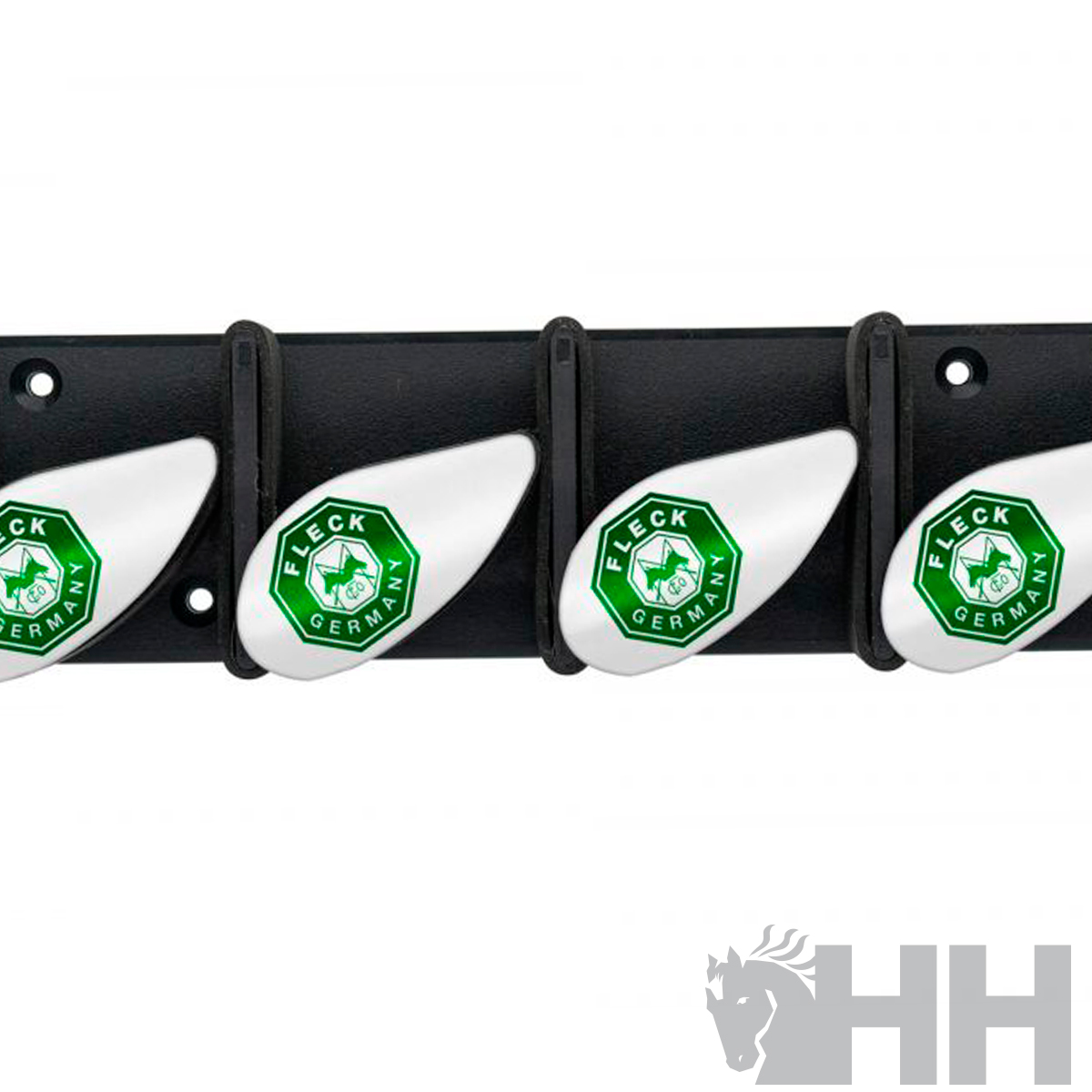 Suporte de parede para carabinas com quatro apoios brancos e logótipos FLECK GERMANY