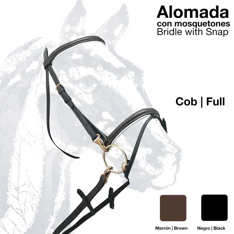 Cabresto para cavalo em pele castanha e preta com argolas douradas