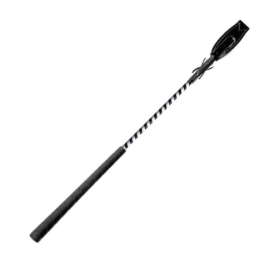 Chicote de montar preto com cabo revestido e asa preta de costura visível