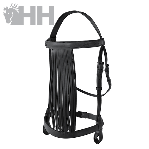 Cabresto preto em couro com tiras para cavalo