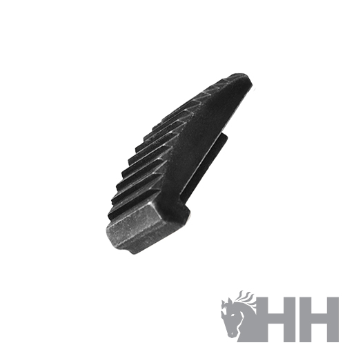 Peça preta ranhurada sobre fundo branco com logótipo HH cinzento