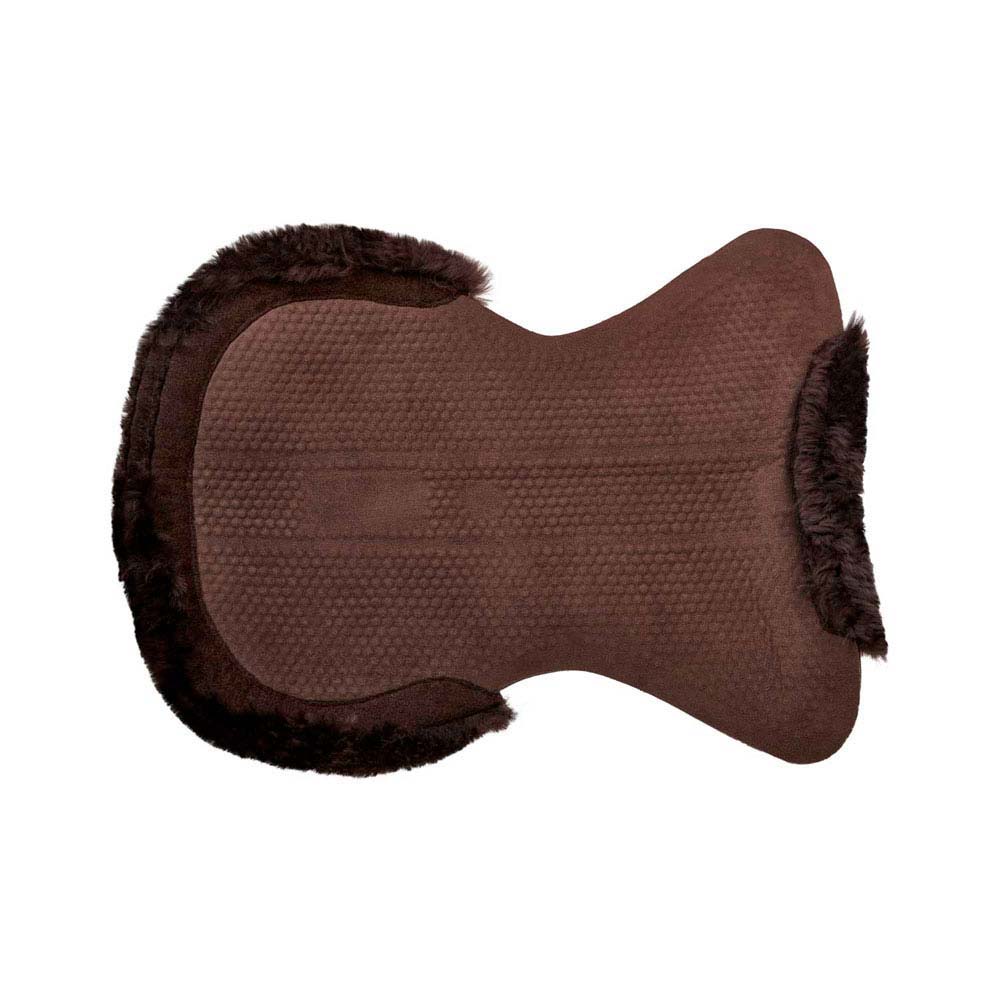 Sela de cavalo castanha com bordas de pelo castanho escuro