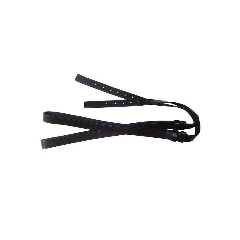 Cinto fino preto em couro com fivelas e orifícios