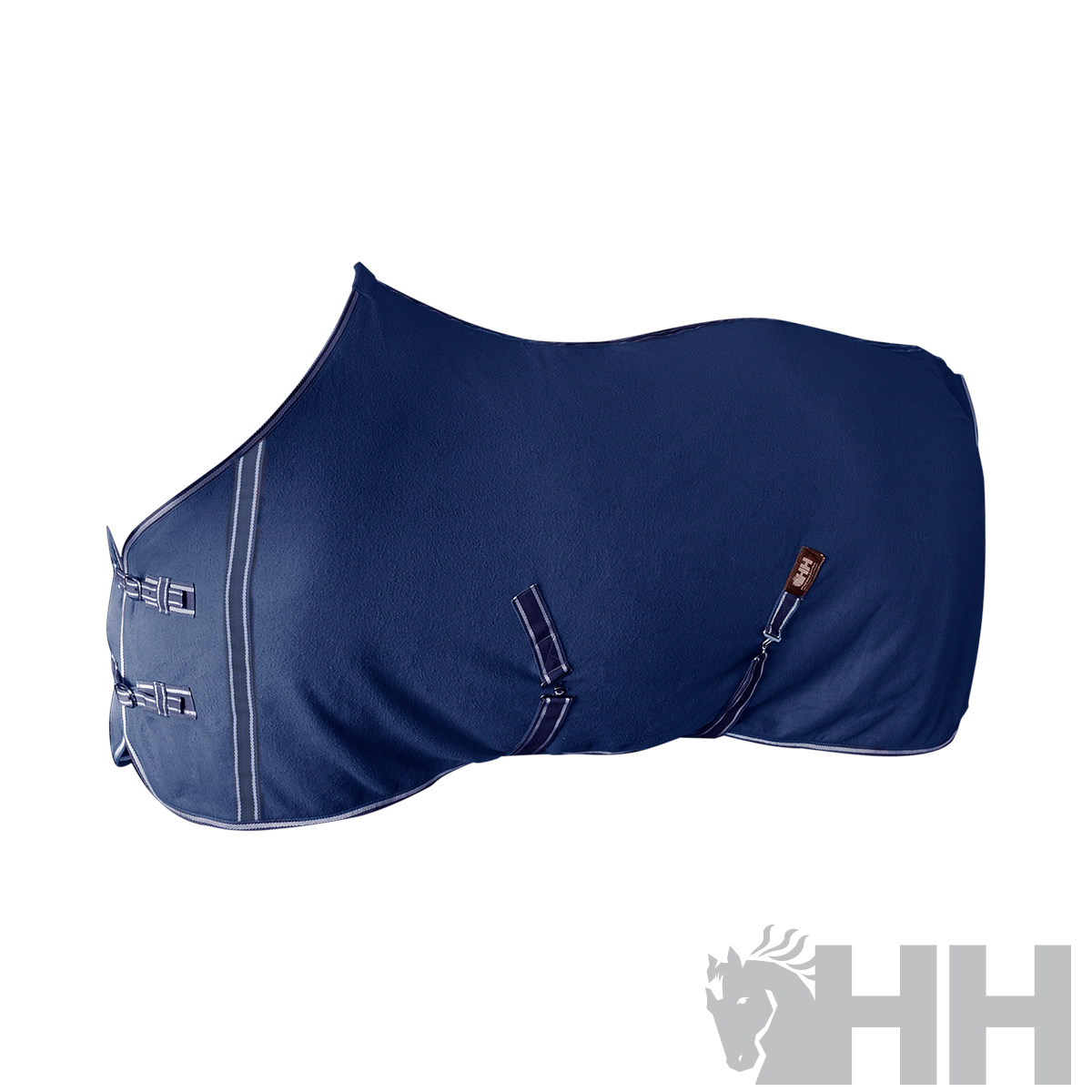 Cobertura para cavalo azul escuro com fechos metálicos e cintas ajustáveis
