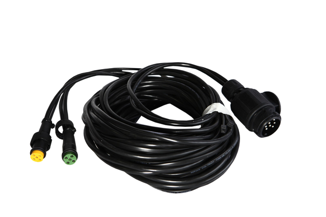 Cabo elétrico preto com conectores coloridos