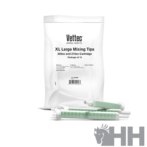 Pacote branco com Vettec XL Large Mixing Tips e três peças verdes translúcidas