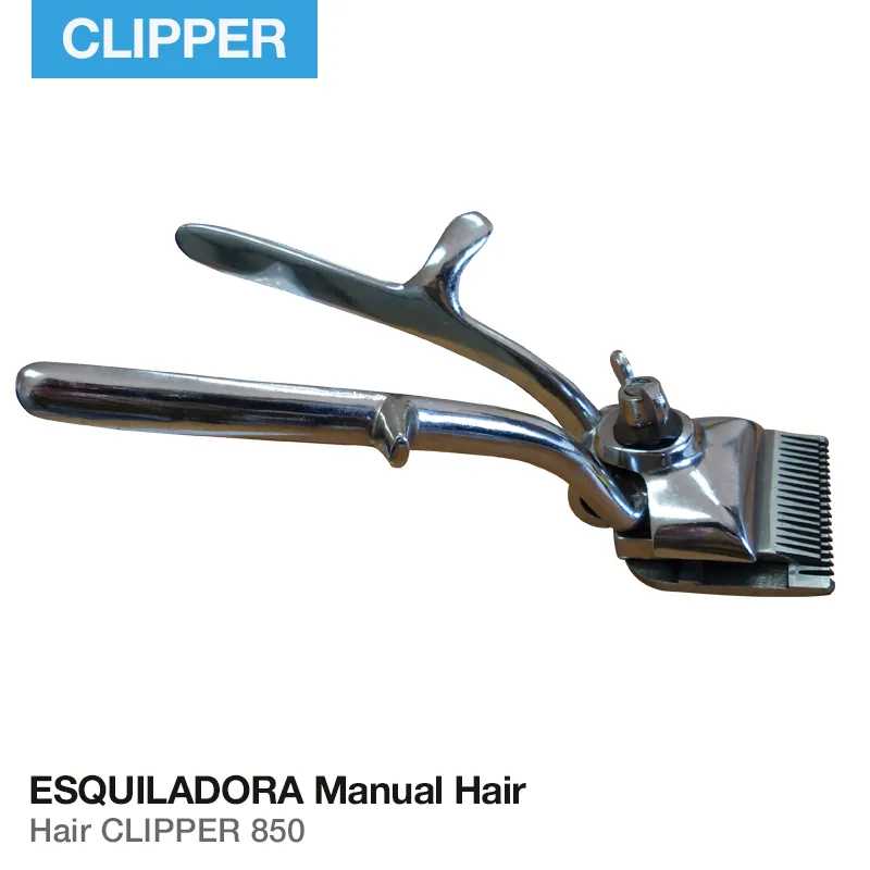Esquladora manual de cabelo metálica prateada com lâmina e empunhadura
