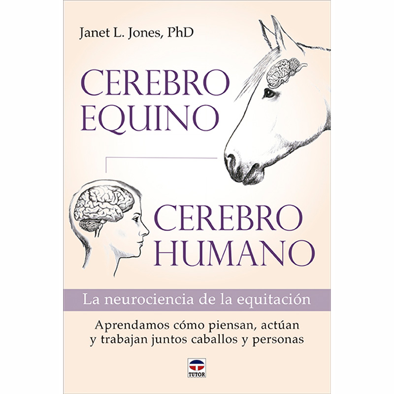 Capa de livro sobre cérebro equino e humano com ilustrações e texto em castelhano.