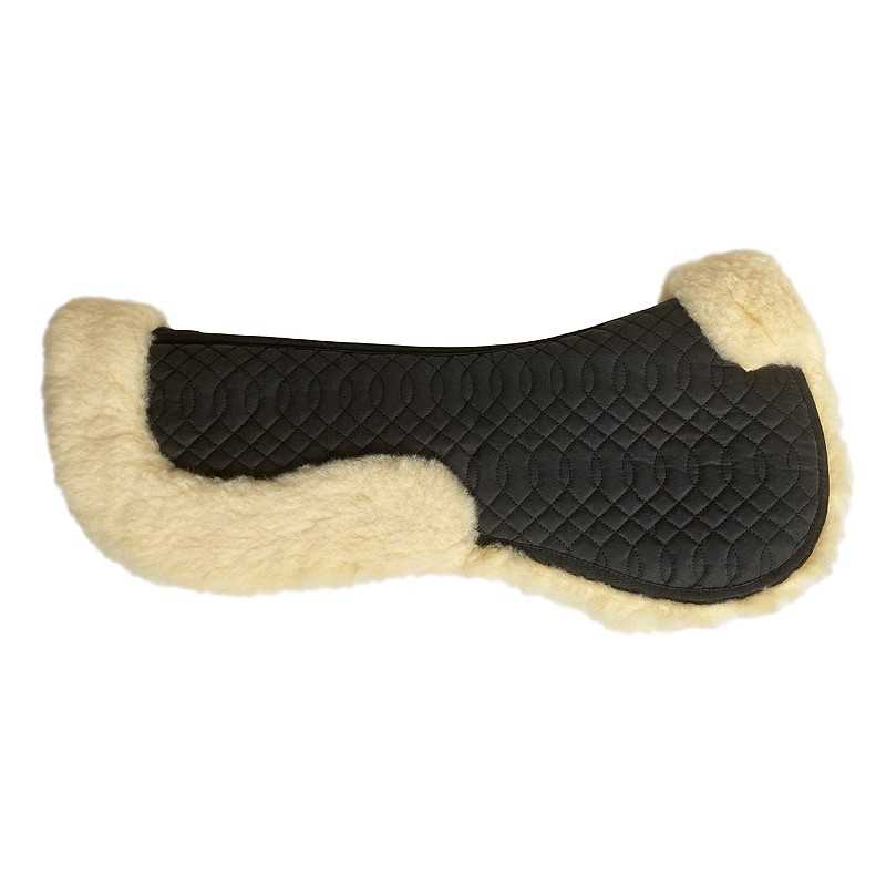 Tapete de sela preto acolchoado com bordas de pelo bege