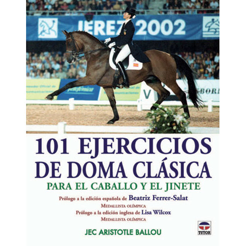 Capa de livro de equitação com cavalo e cavaleiro competindo em doma clássica