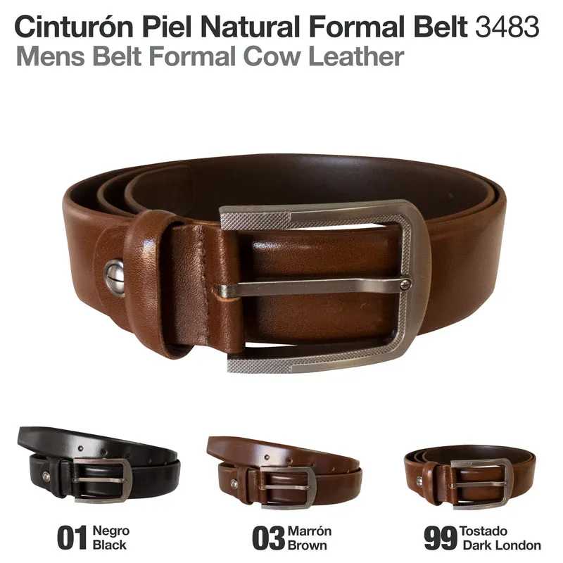 Cinturón Piel Natural Formal Belt em três cores: Negro, Marrón, Tostado