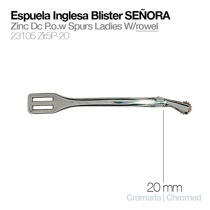 Espora inglesa cromada de 20 mm com roda dentada