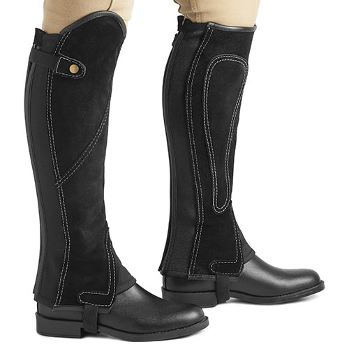 Perneiras pretas para equitação com detalhes em branco
