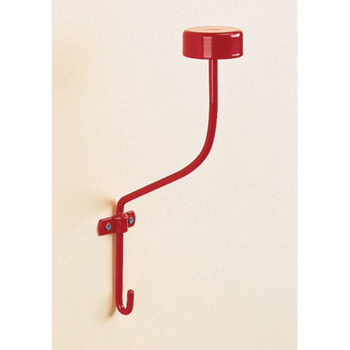 Gancho de parede em metal vermelho com estrutura curva