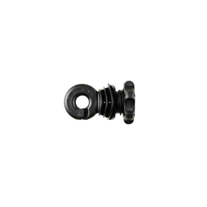 Parafuso preto com anel circular e rosca isolado em fundo branco