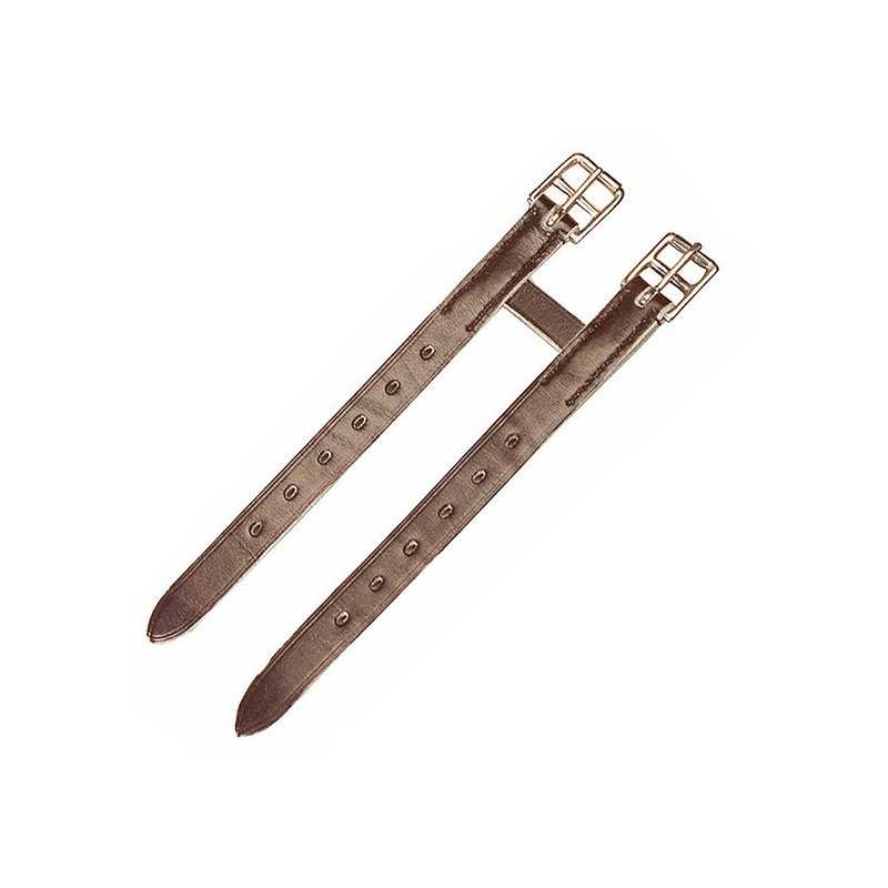 Par de correias de couro castanho com fivelas metálicas