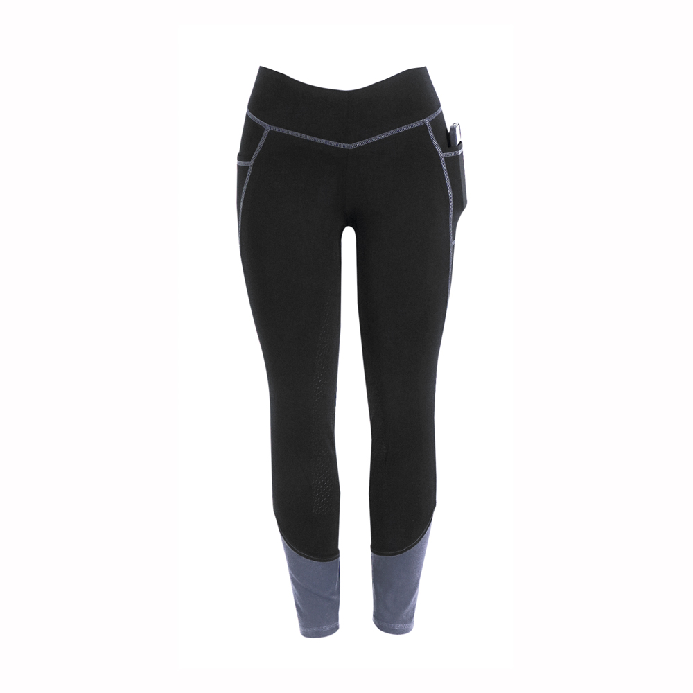 Leggings pretas com detalhes azul-acinzentados e bolsos