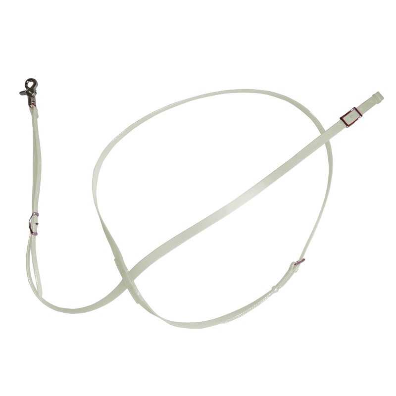 Trela branca fina com argolas metálicas e mosquetão