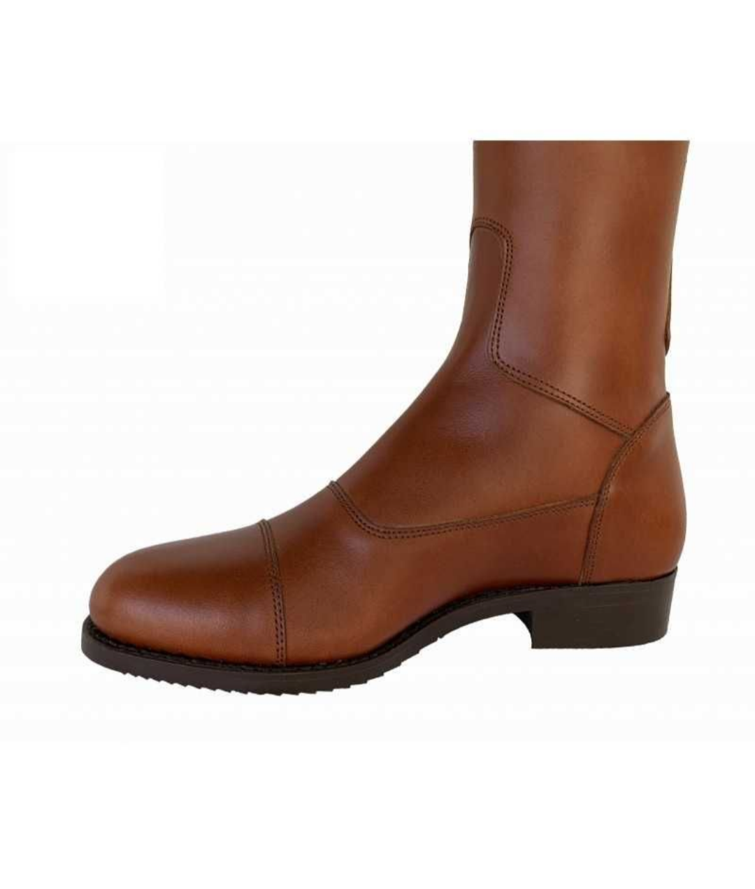 Bota castanha de couro sintético com sola preta e salto baixo