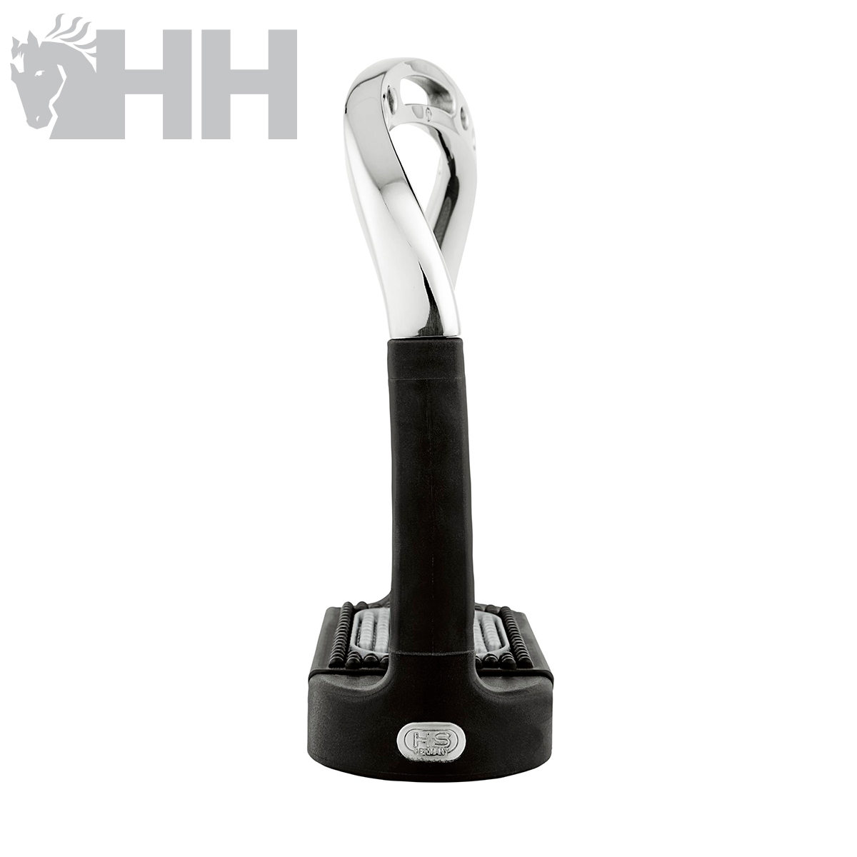 Estribo de equitação preto e prateado com logótipo HH