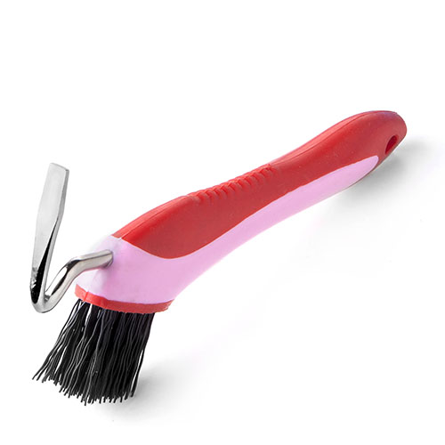 Escova de limpeza para grelhados com cabo vermelho e rosa e cerdas pretas