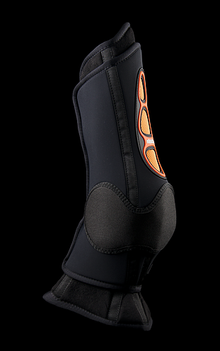 Bota de protecção preta para equitação com detalhes laranja