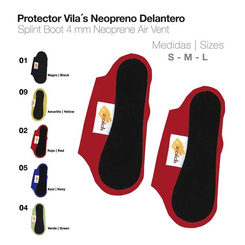 Protector Vila's Neopreno Delantero splint boots em várias cores com etiquetas e tamanhos S, M, L