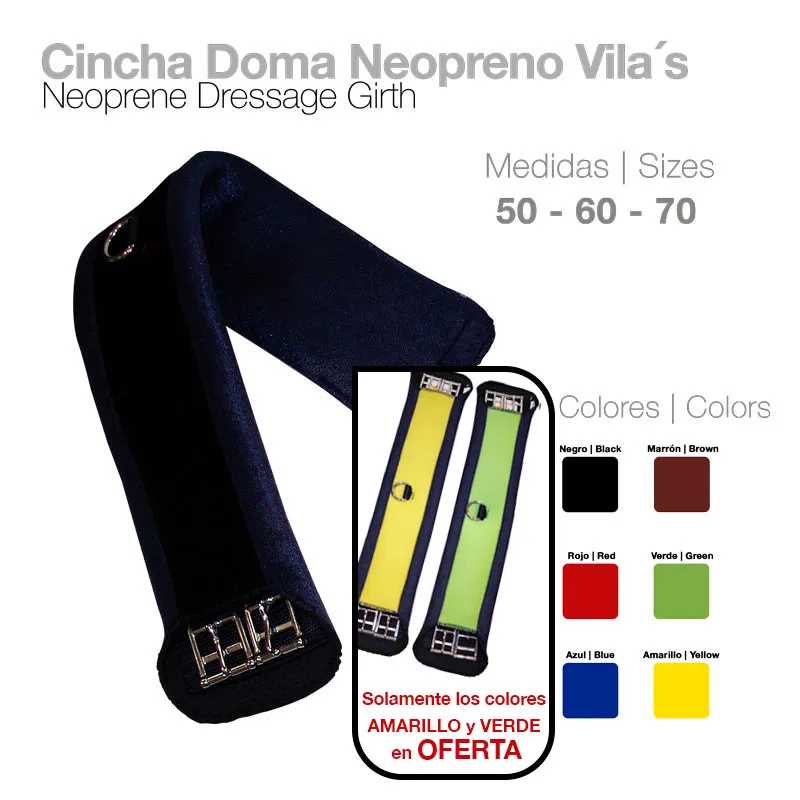 Cincha de neopreno preta para adestramento com fivelas prateadas e tabela de cores