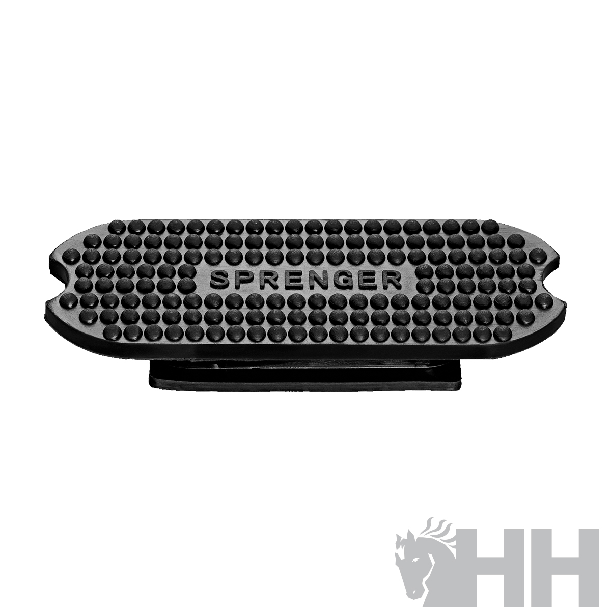 Pedal preto de borracha para estribo com texto SPRINGER
