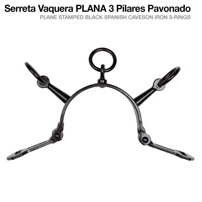 Serreta vaqueira de ferro preto com três argolas e acabamento pavonado