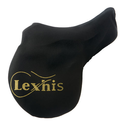 Saco de sela preto com logótipo dourado Lexnis