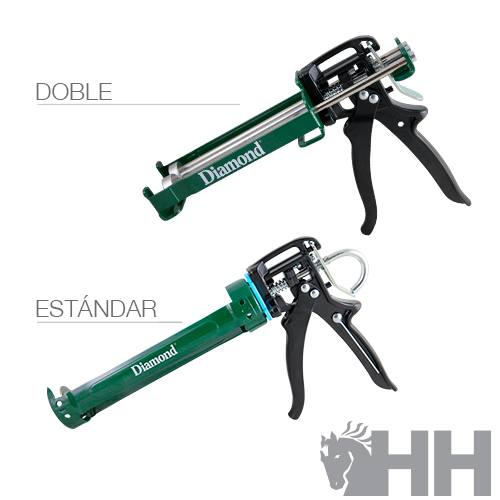 Duas pistolas de aplicação para selantes verdes com pegas pretas e texto Diamond