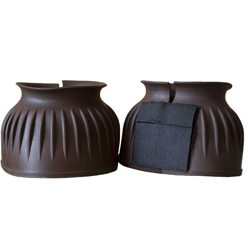 Protetores para cascos de cavalo em borracha castanho escuro com fixação em velcro preto