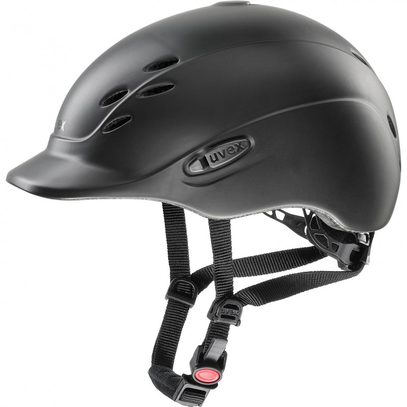 Capacete preto UVEX com ventilação e cinto ajustável